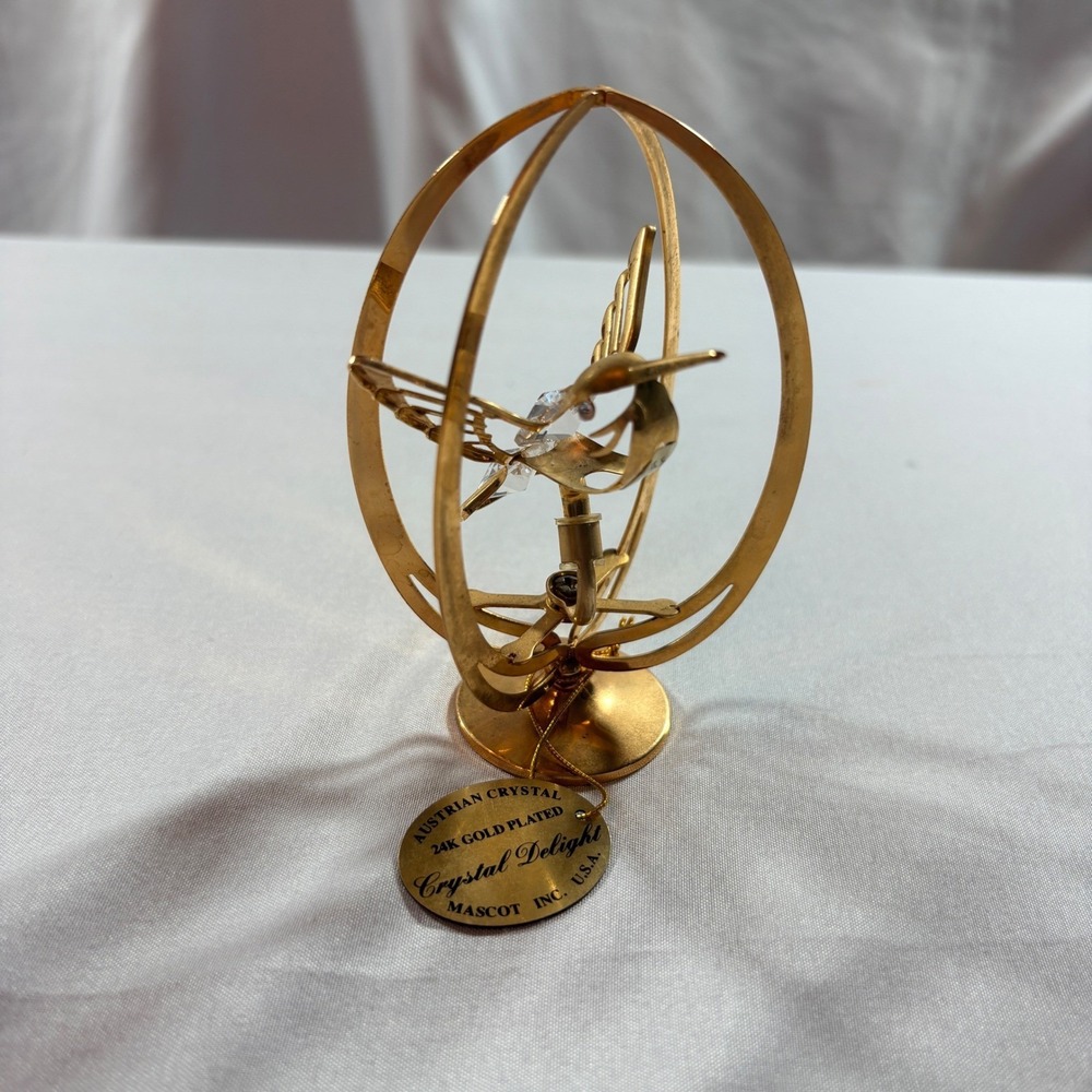 Mascot Crystal Delight Hummingbird Figurine 24K Gold Plated Austrian Crystal 4in